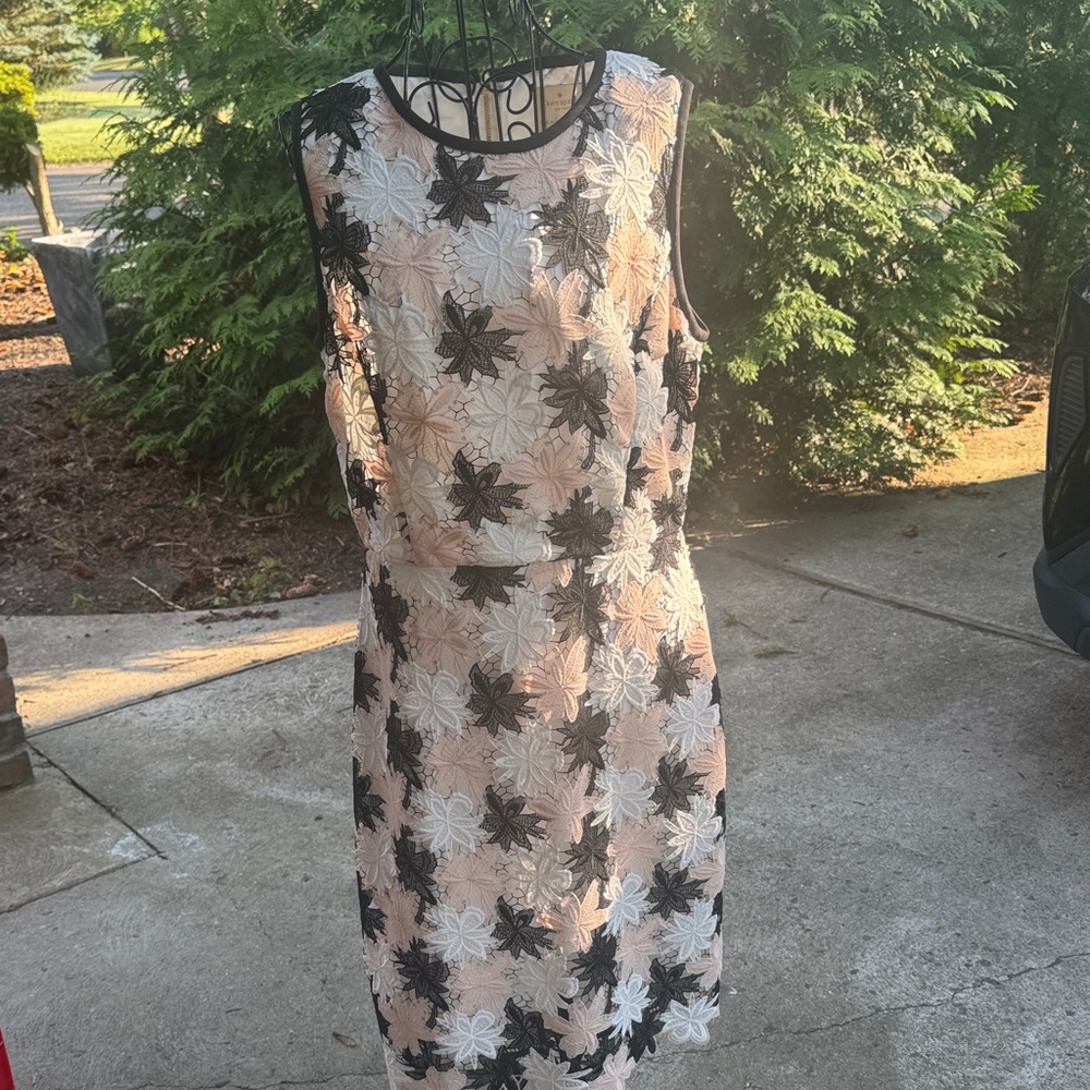 kate spade Blush, Black & White Floral Lace Midi Dress